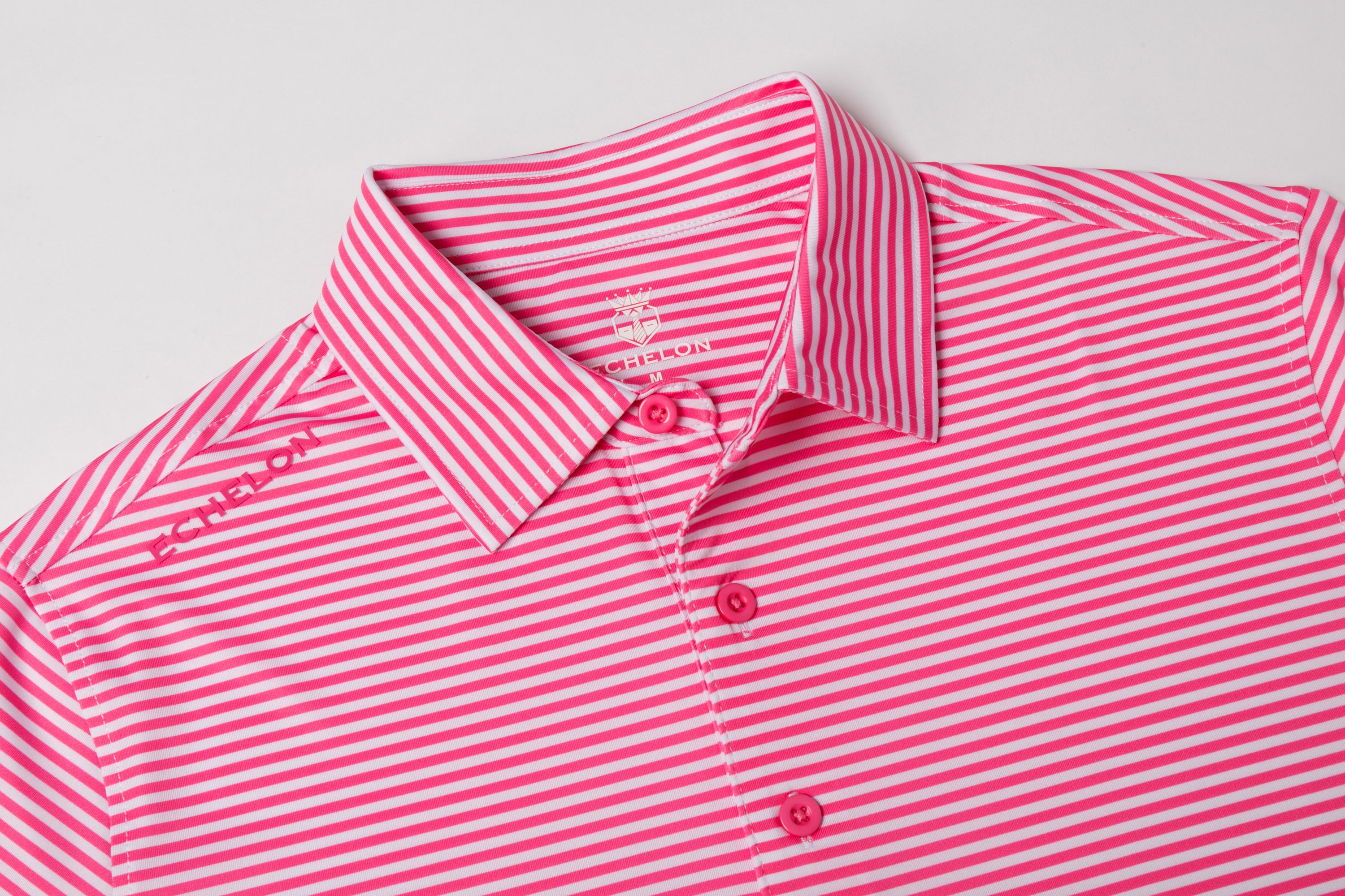 The Catalyst – Men’s Pink & White Striped Golf Polo