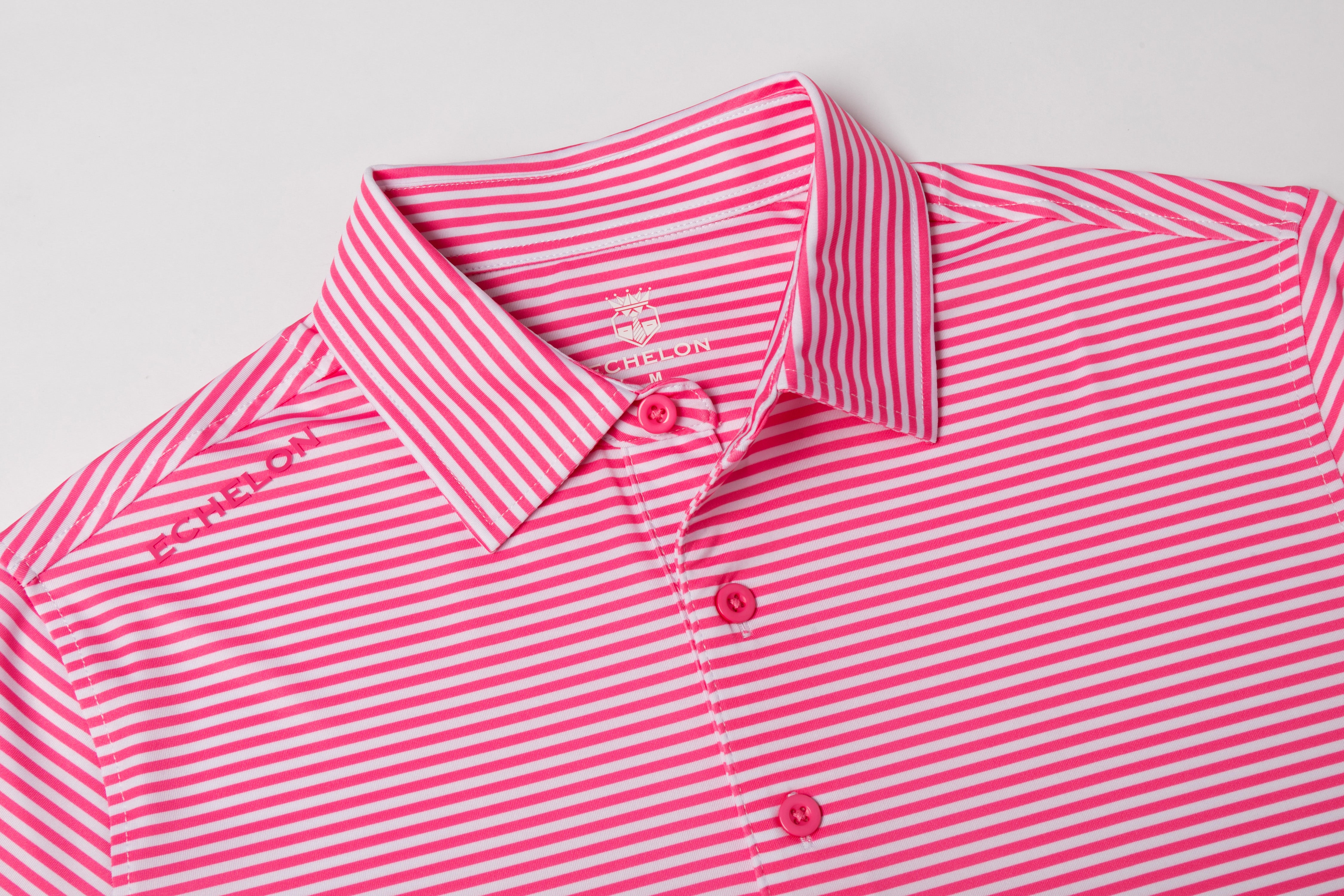 The Catalyst – Men’s Pink & White Striped Golf Polo