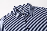 Stripe Show – Men’s Navy & White Striped Golf Polo