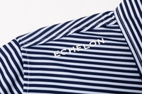 Stripe Show – Men’s Navy & White Striped Golf Polo