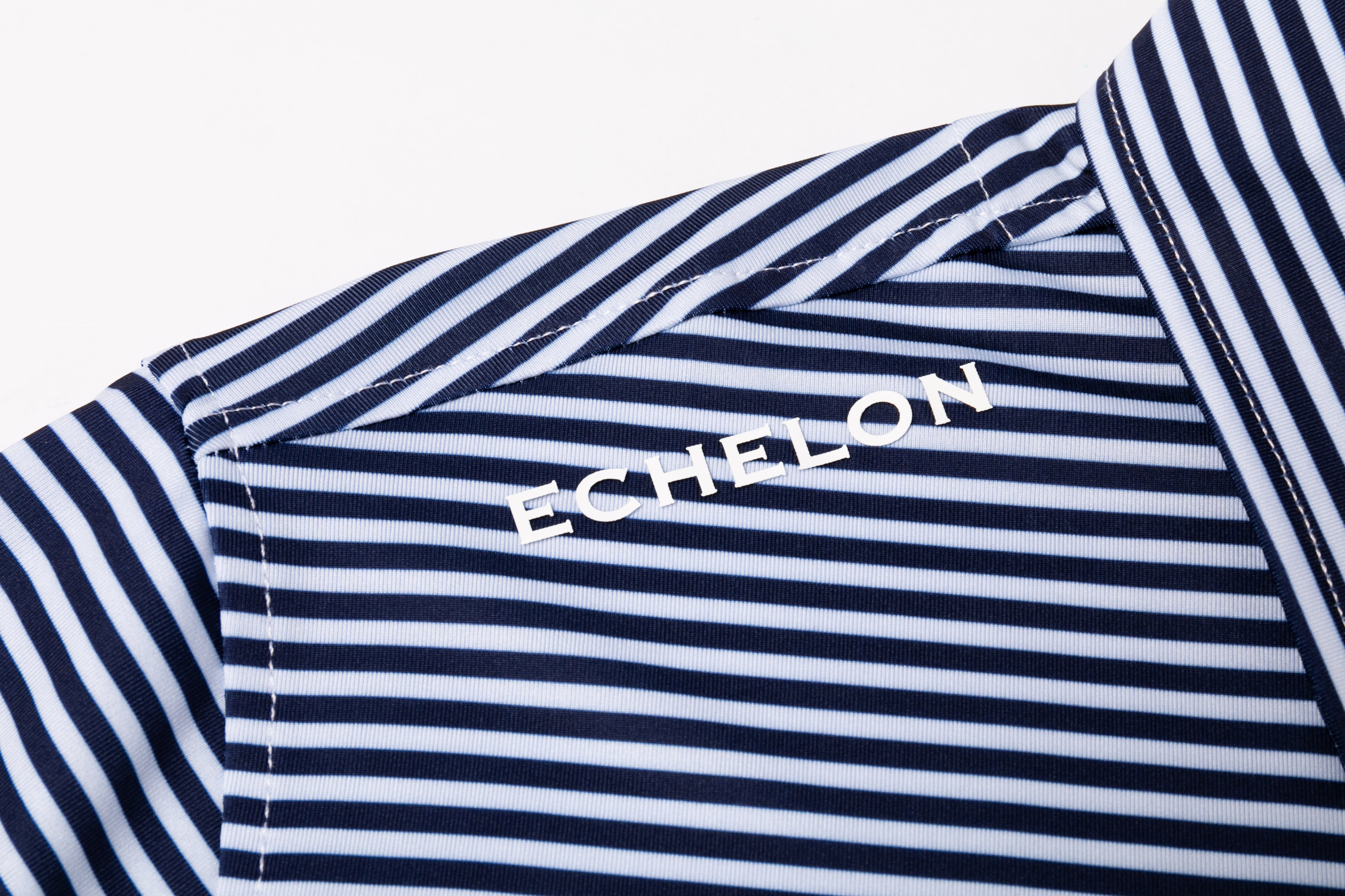 Stripe Show – Men’s Navy & White Striped Golf Polo