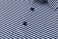 Stripe Show – Men’s Navy & White Striped Golf Polo