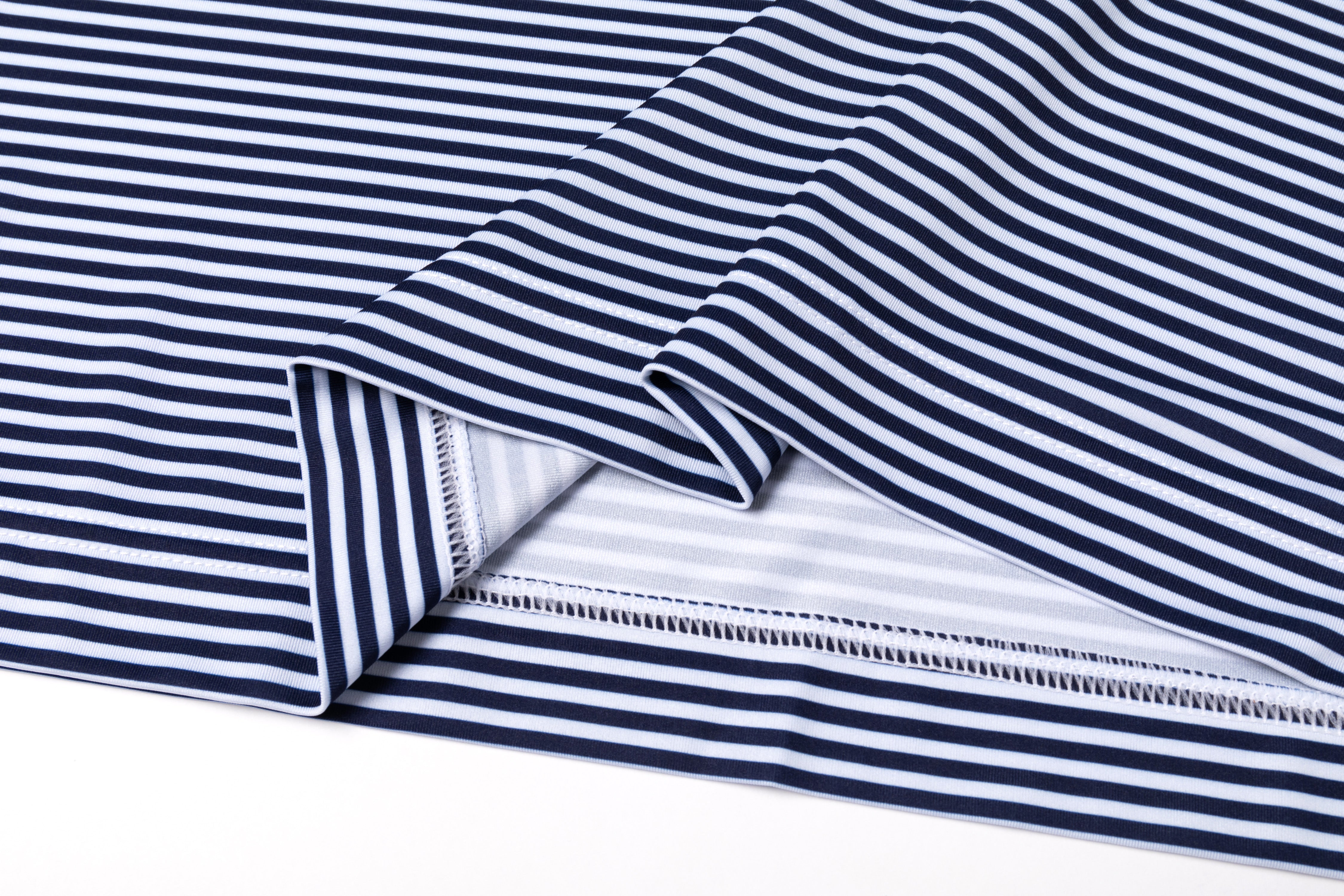 Stripe Show – Men’s Navy & White Striped Golf Polo