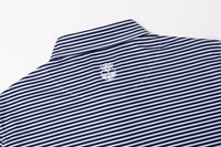 Stripe Show – Men’s Navy & White Striped Golf Polo