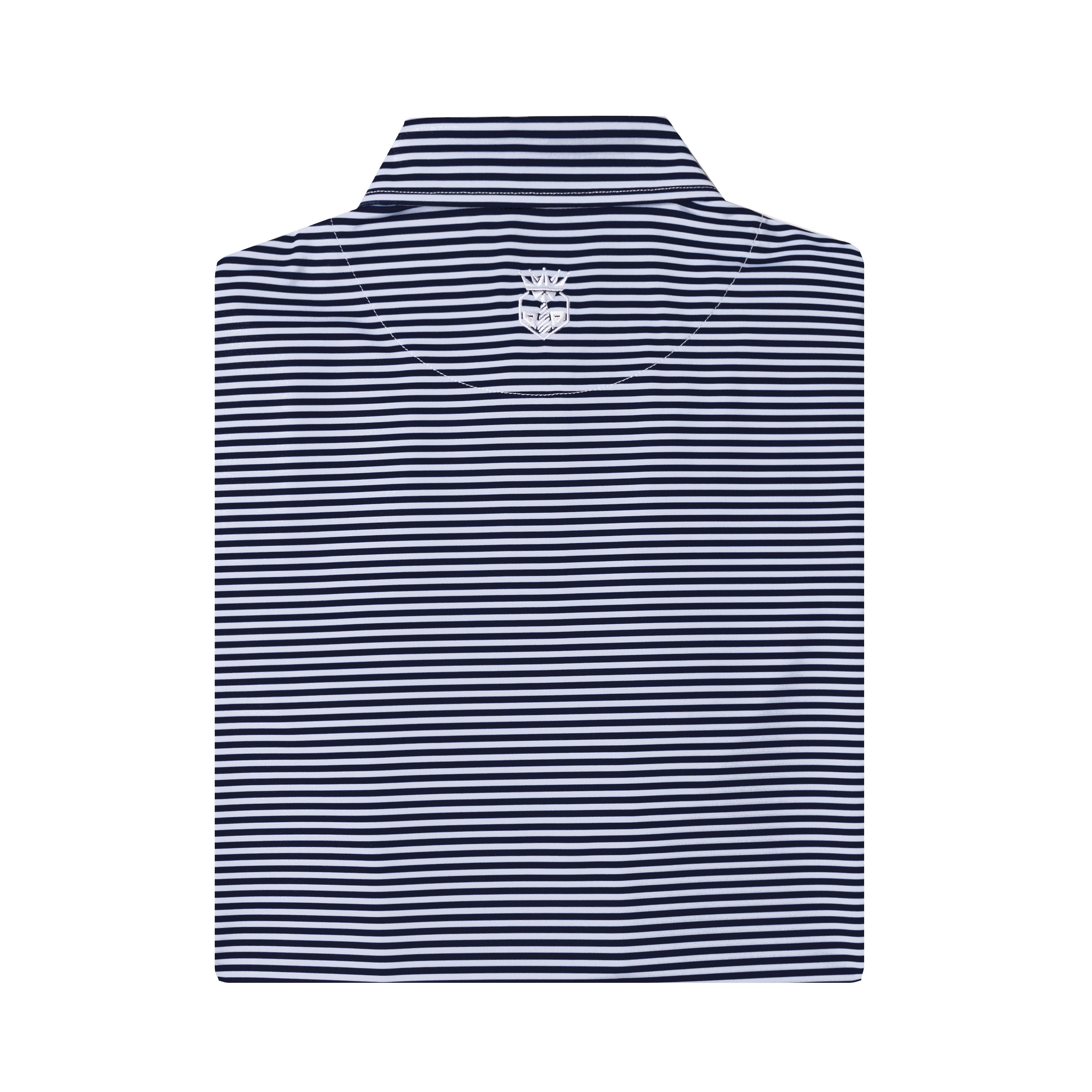 Stripe Show – Men’s Navy & White Striped Golf Polo