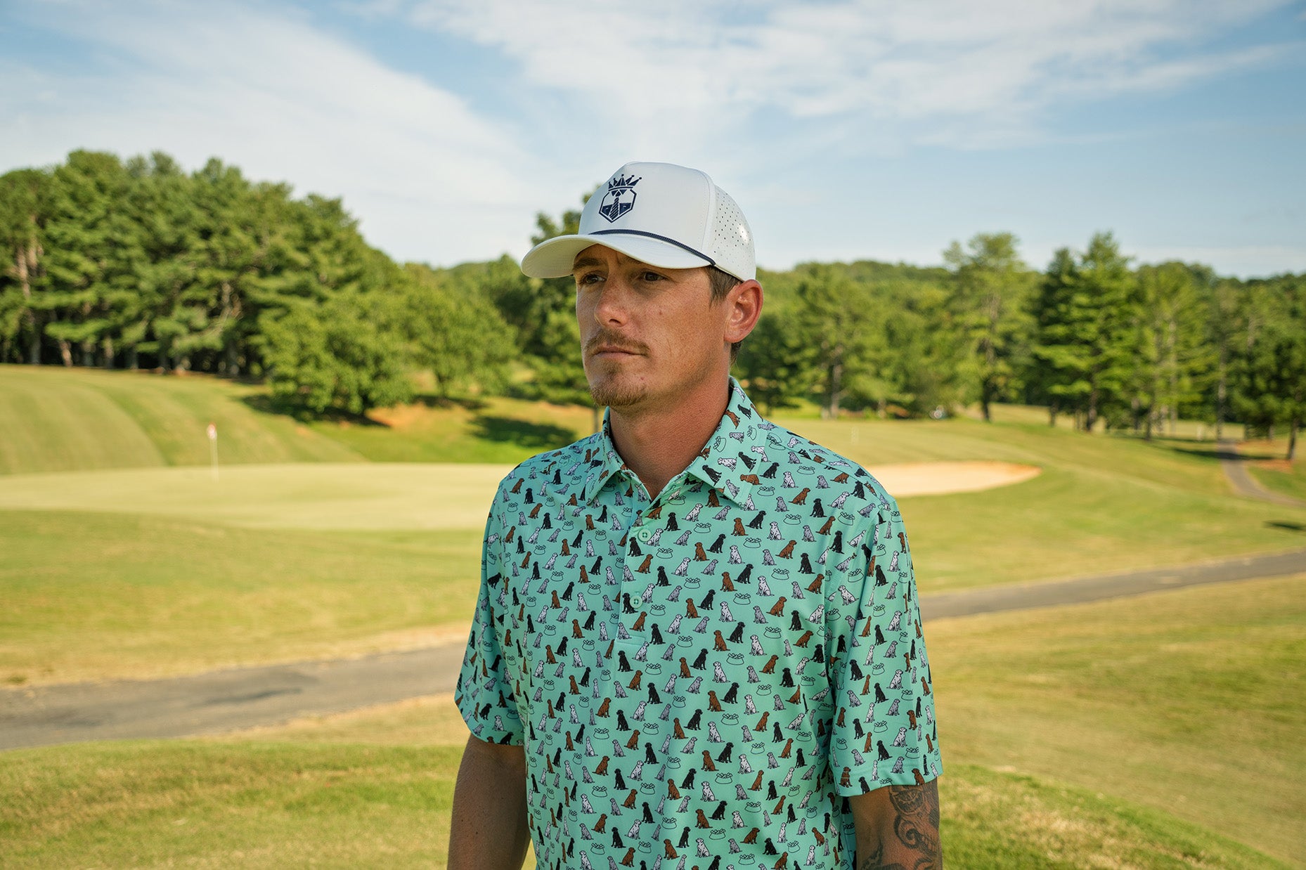 First In Show – Men’s Golf Polo with Labrador Retriever Print