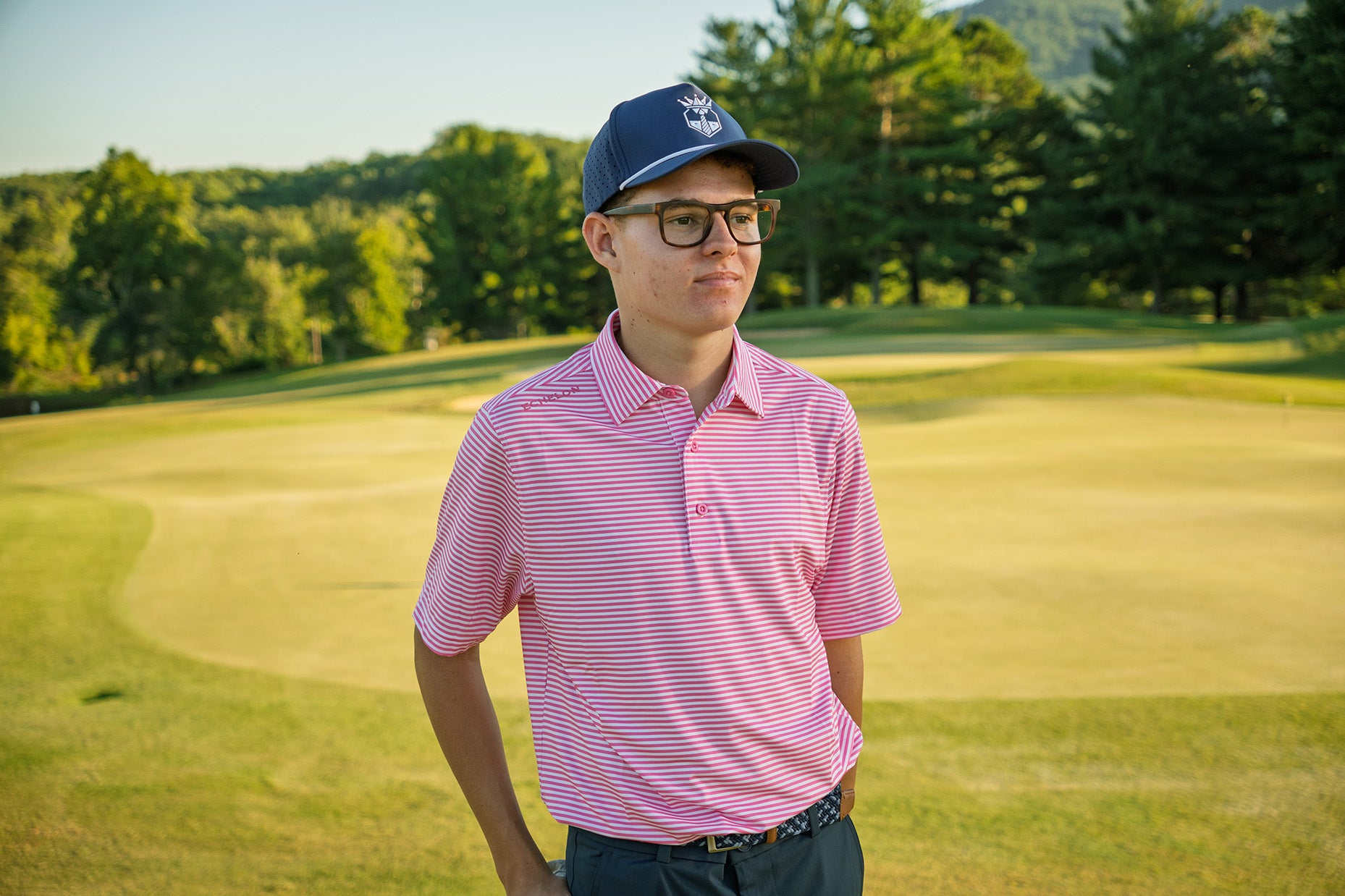 The Catalyst – Men’s Pink & White Striped Golf Polo